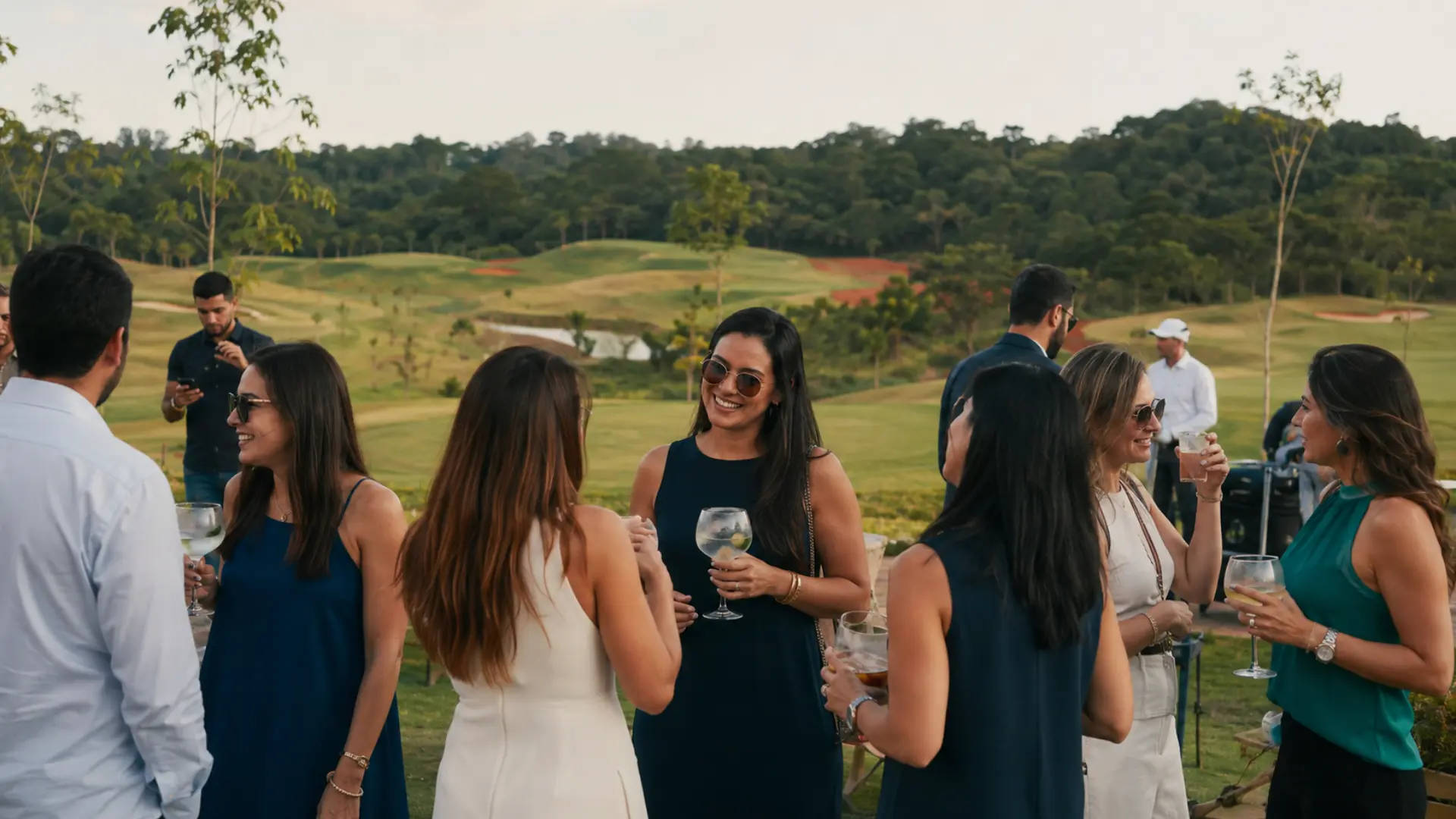 Convidados reunidos no campo